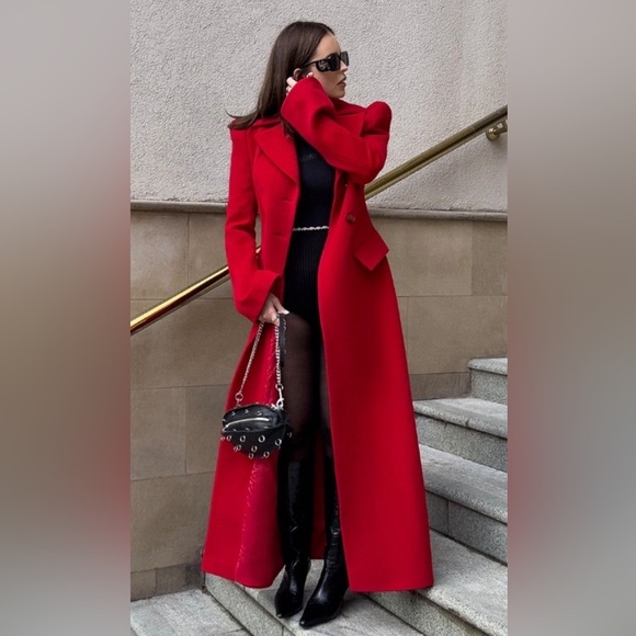 Perry Ellis Portfolio Vintage Wool Red Lo g Coat Size L/XL - Picture 14 of 16